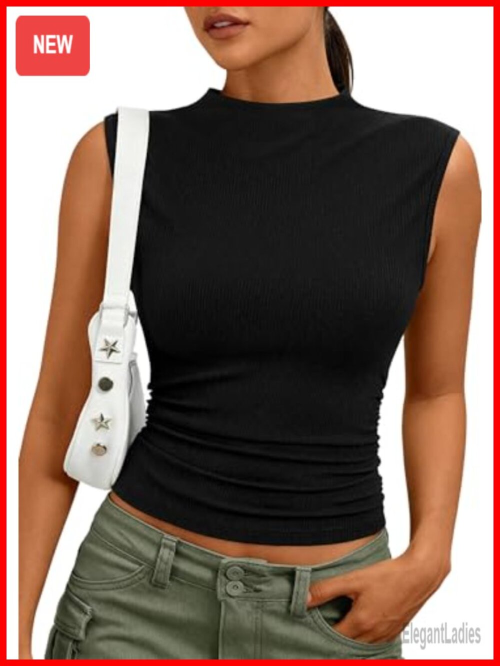 Women's Sleeveless Mock Neck Ribbed Knit Tank Top Slim Fit Summer Basic